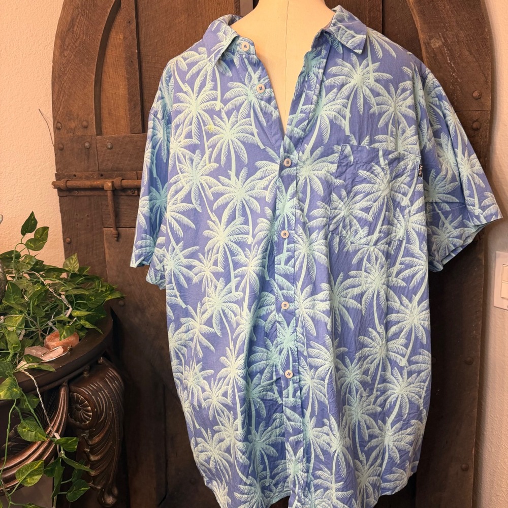 Hurley Palm Tree Button Down Shirt XXL Blue Tropical Hawaiian Casual